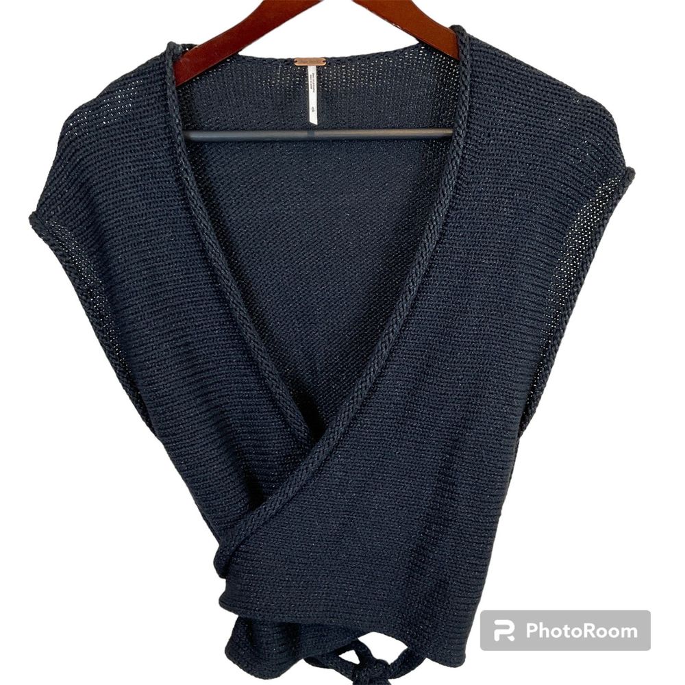 Free People Navy V-Neck Sweater